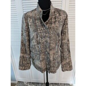 Chico's Jacket Womens Sz M/1 Tan Metallic Python Print Long Sleeve Shimmer Satin